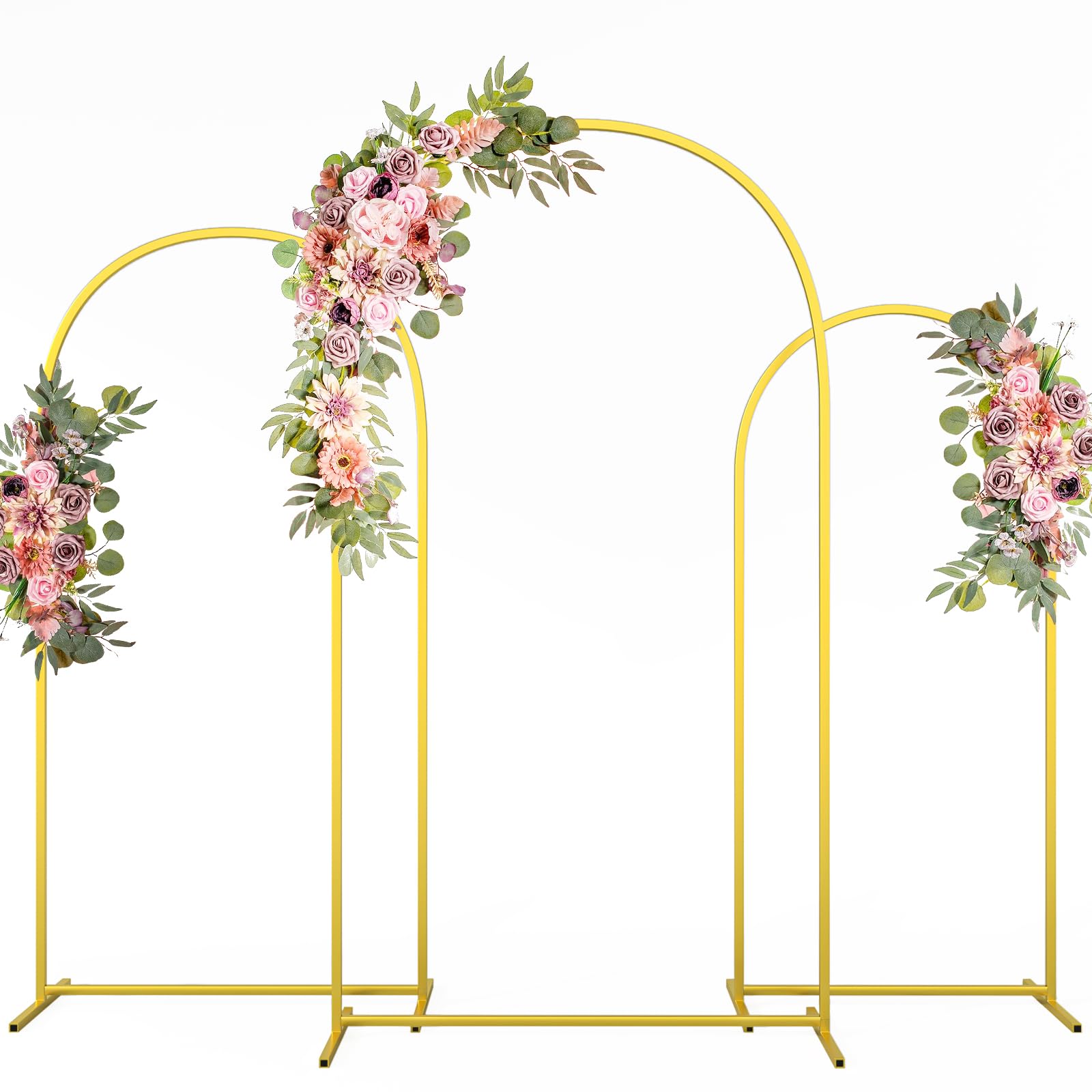 Photo 1 of CludPark Metal Arch Backdrop Stand Wedding Arch frame Set of 3 (7.2FT,6.6FT,6FT) Gold Backdrop Arch Stand for Wedding Ceremony Birthday Party Baby Shower Graduation Ceremony Decoration