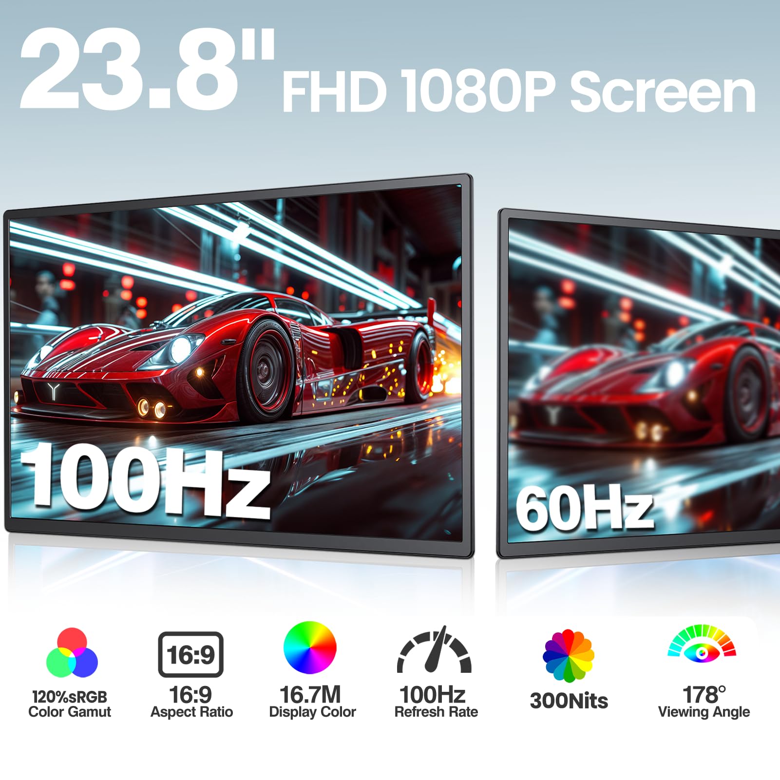 23.8'' Portable Monitor,FHD 1080P 100Hz IPS Laptop Screen Extender,USB-C HDMI Large Office Gaming Second Monitor Extender with Detachable Stand for Mac Windows PS5 Xbox Switch(Built-in Speakers)