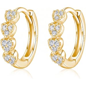 Reffeer Solid 925 Sterling Silver Love Heart Hoop Earrings for Women Teen Small CZ Heart Huggie Earrings