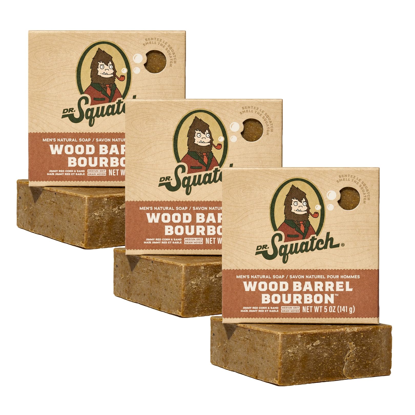 Dr. Squatch Natural Men’s Bar Soap - Cold Process Body Soap Bar with Natural Oils - Gifts for Men - Wood Barrel Bourbon (142g, 3 pack)