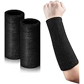 2 Pcs 9 Inch Long Wristbands Sweatbands Black Large Sweat Bands Wristbands Wrist Sweatbands Bulk Arm Sweat Bands for Men Women Weight Loss Football Workout