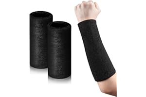 MSHUNKEJI 2 Pcs 9 Inch Long Wristbands Sweatbands Black Large Sweat Bands Wristbands Wrist Sweatbands Bulk Arm Sweat Bands for Men Women Weight Loss Football Workout