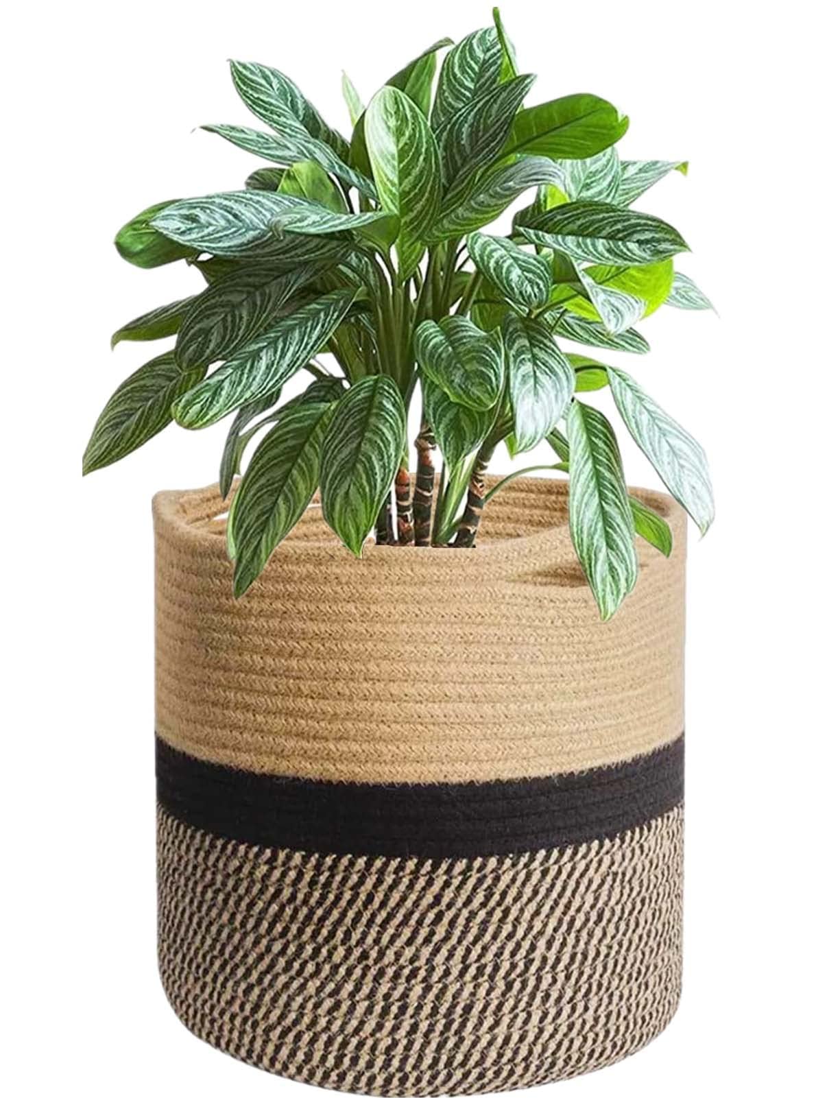 KMERCE Indoor Plant Basket, Woven Flower Pot, Cotton Rope Plant Pot Cover, Indoor Decoration Storage Basket for Toys Clothes Diameter 20cm,Yellow,black