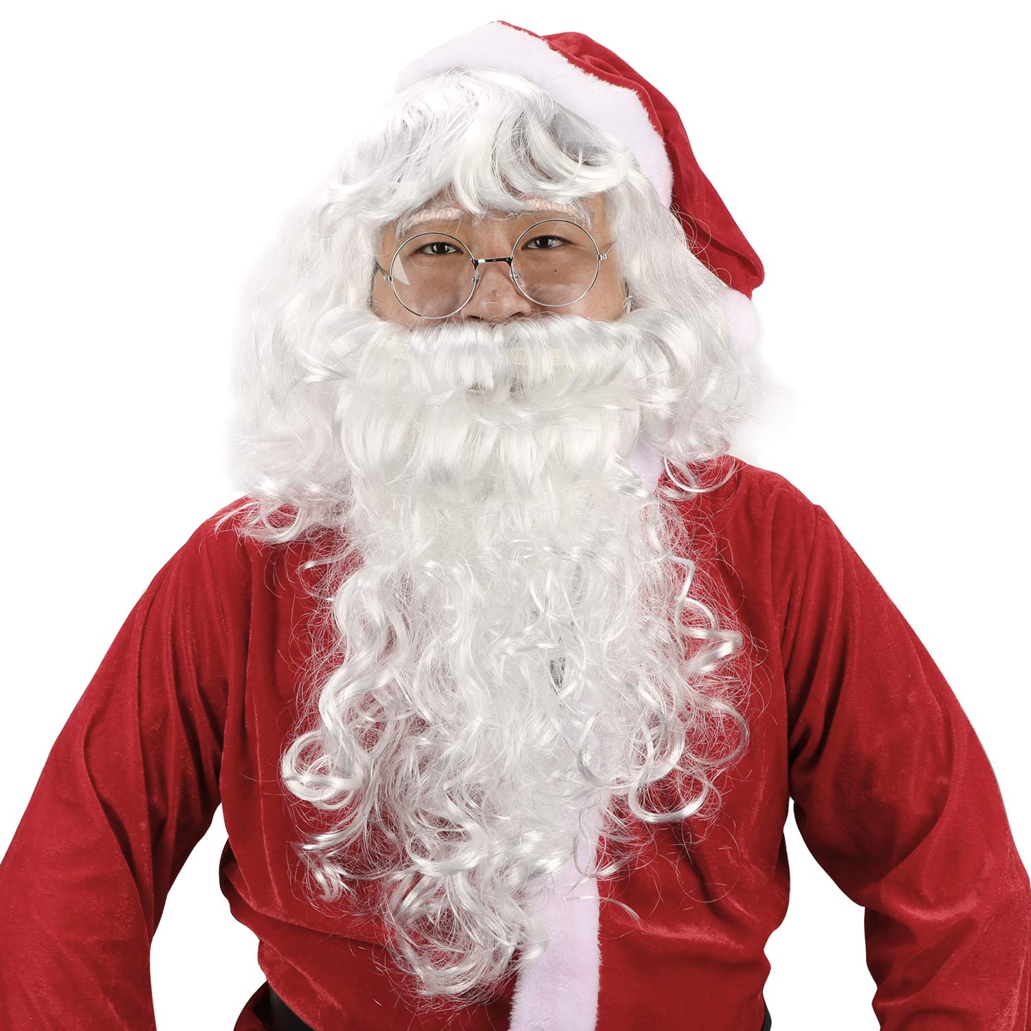 HOWAF Santa Father Christmas Beard and Wig with Glasses Set Adult One Size White Santa Fancy Dress Christmas Costume Accessories
