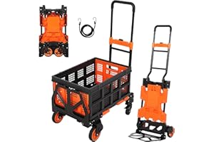 IDEALHOUSE 2-in-1 Folding Hand Truck – 330 LB Convertible Dolly Cart with Foldable Basket & Bungee Cords, 4-Wheel Platform or