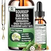 Soursop Drops,Soursop Bitters Liquid with Sea Moss Black Seed Oil Green Tea Extract Ashwagandha Elderberry Holy Basil-Multimi