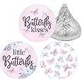 Butterfly Girl Baby Shower Favor Stickers, A Little Butterfly is on Her Way Baby Shower Chocolate Kisses Candy Labels - 180 Count