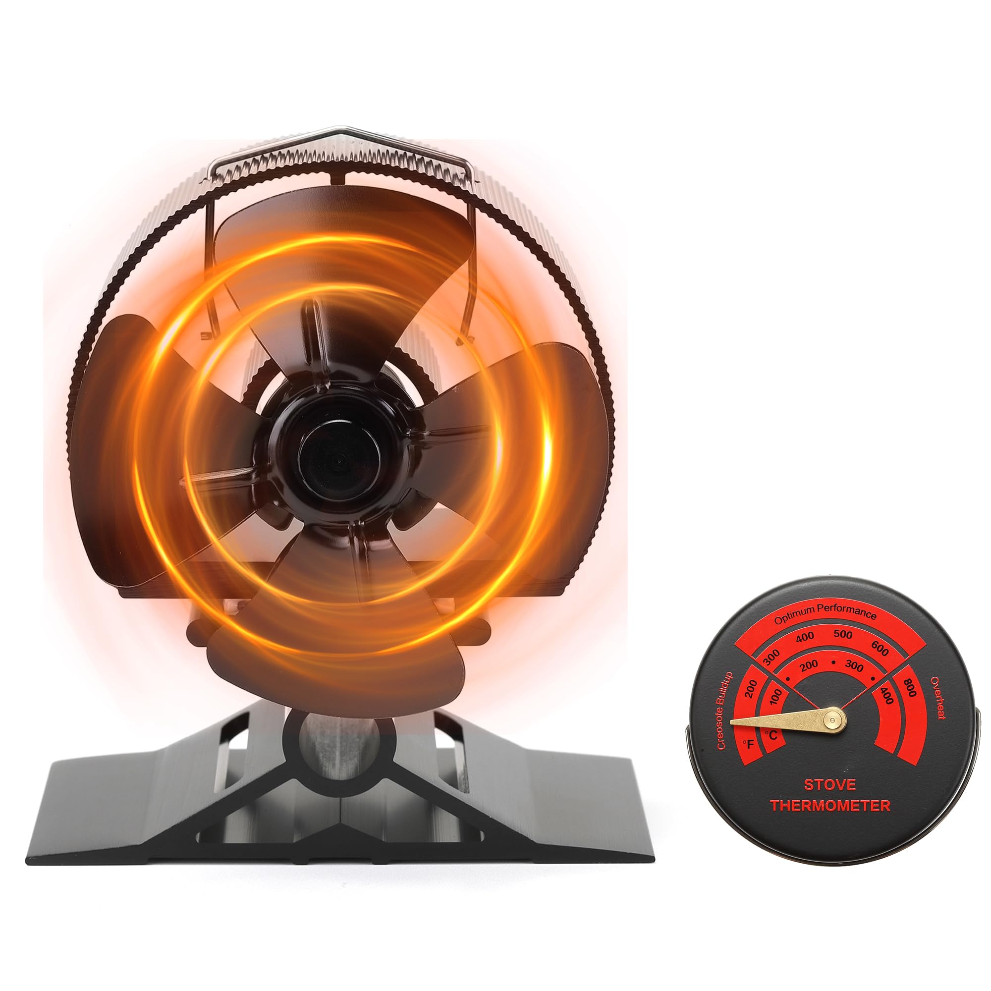CRSURE Log Burner Fan 4 Blades Small Size Wood Burning Stove Fan Heat Powered for Wood Burner/Fireplace Silent Operation Eco Friendly&Increased Efficient