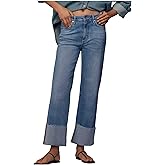 YEXPINE Women's Wide Leg Cuffed Jeans High Waisted Straight Leg Stretchy Boyfriend Denim Pants