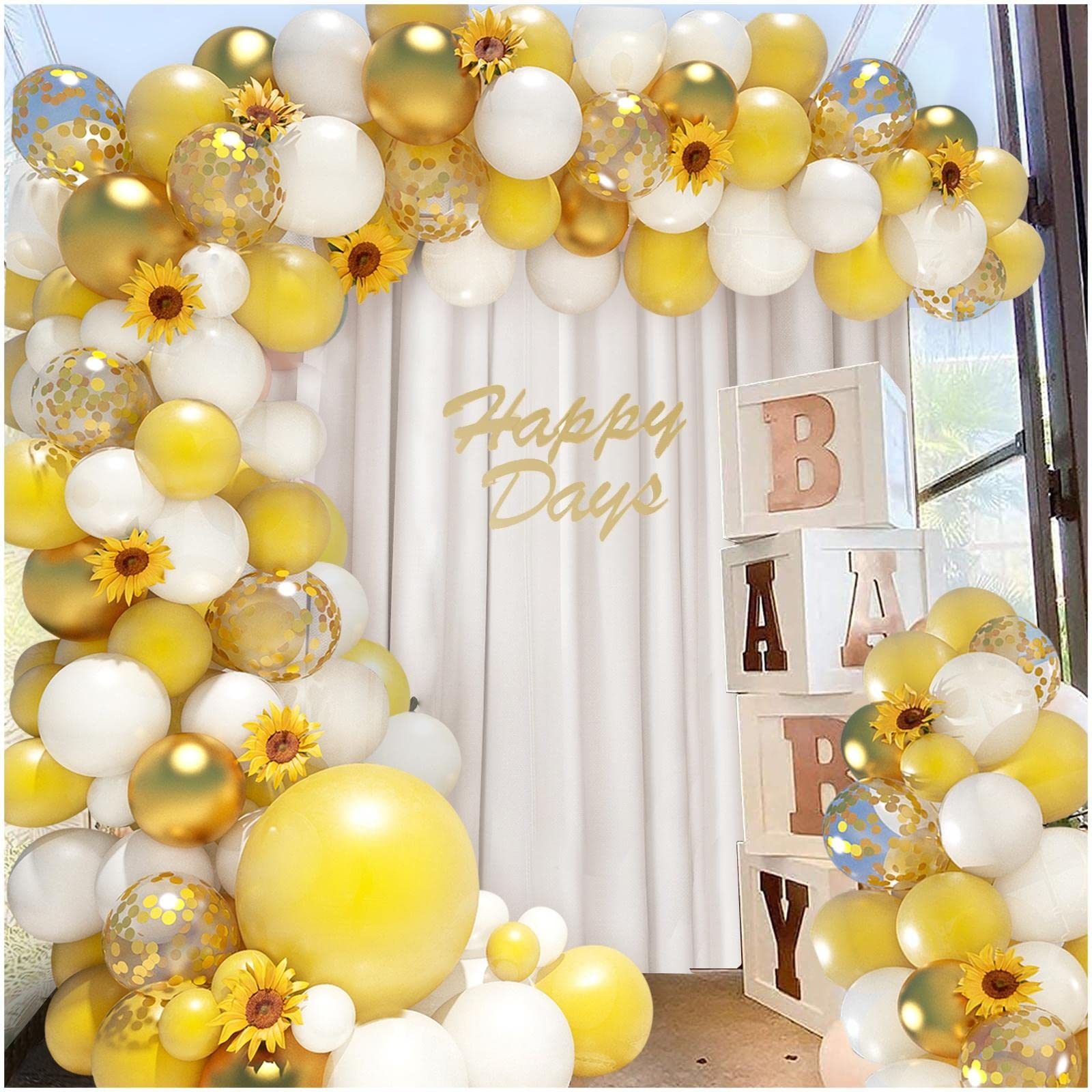 Photo 1 of 18Inch Sunflower Yellow Gold White Balloons Balloon Garland Arch Kit, Sunflower Bee Theme Birthday Baby Shower Wedding Party Decorations for Girl Boy