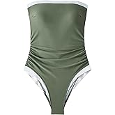 SUUKSESS Women One Piece Tummy Control Swimsuit Strapless Bandeau Bathing Suit