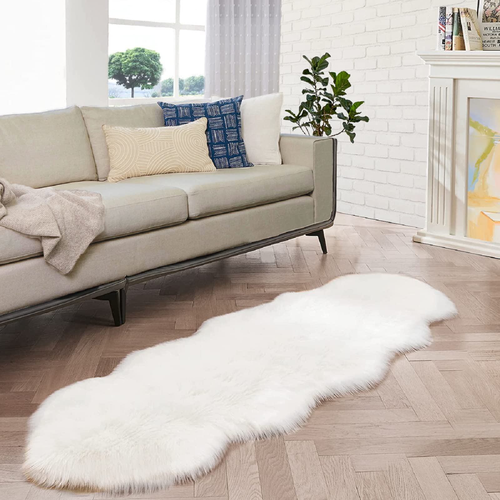 Photo 1 of ORINOVA White Faux Sheepskin Shag Fur Runner Rugs for Living Room Bedroom Fluffy Washable Furry Area Rug 2x6 Nursery Rug Teen Room Décor