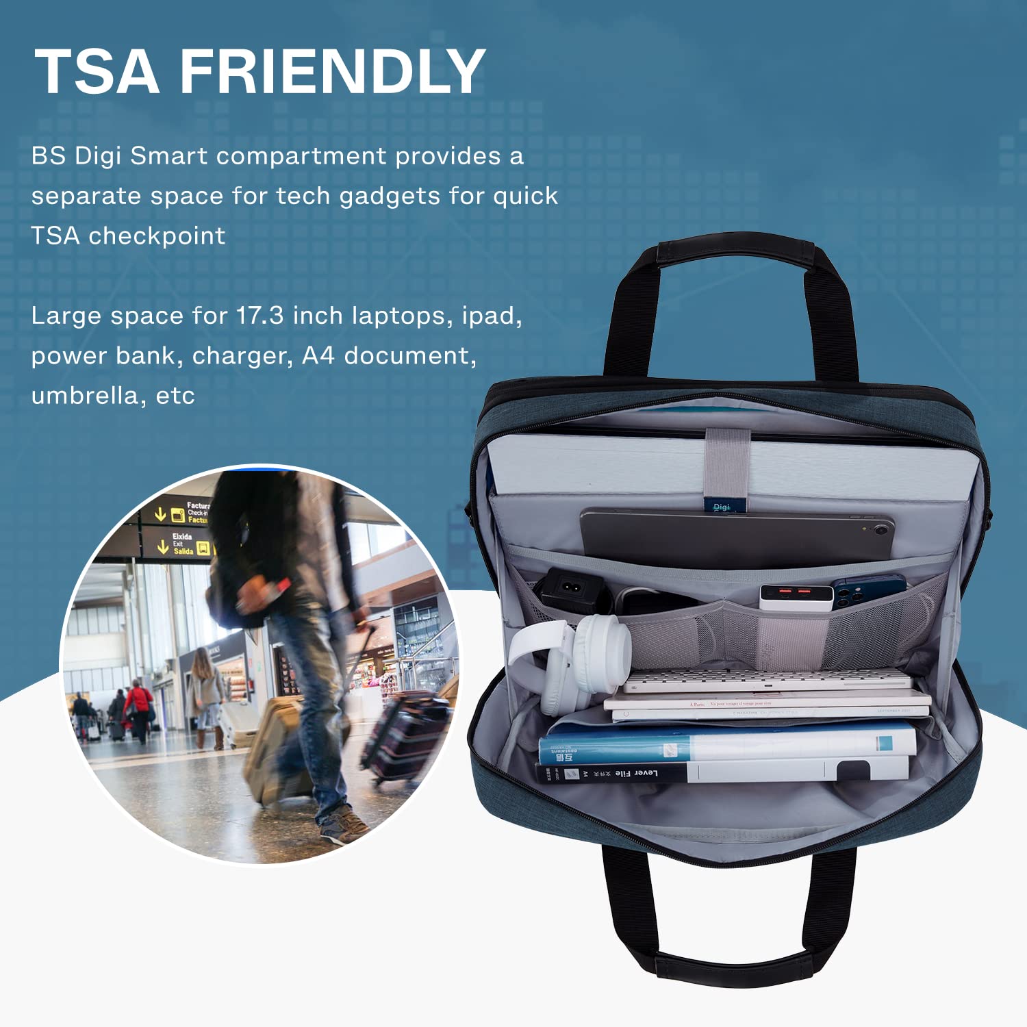 BAGSMART 17.3 Inch Laptop Bag, Expandable Computer Bag Laptop Briefcase Men Women, Laptop Shoulder Bag, Work Bag Business Travel Office, Dark Blue