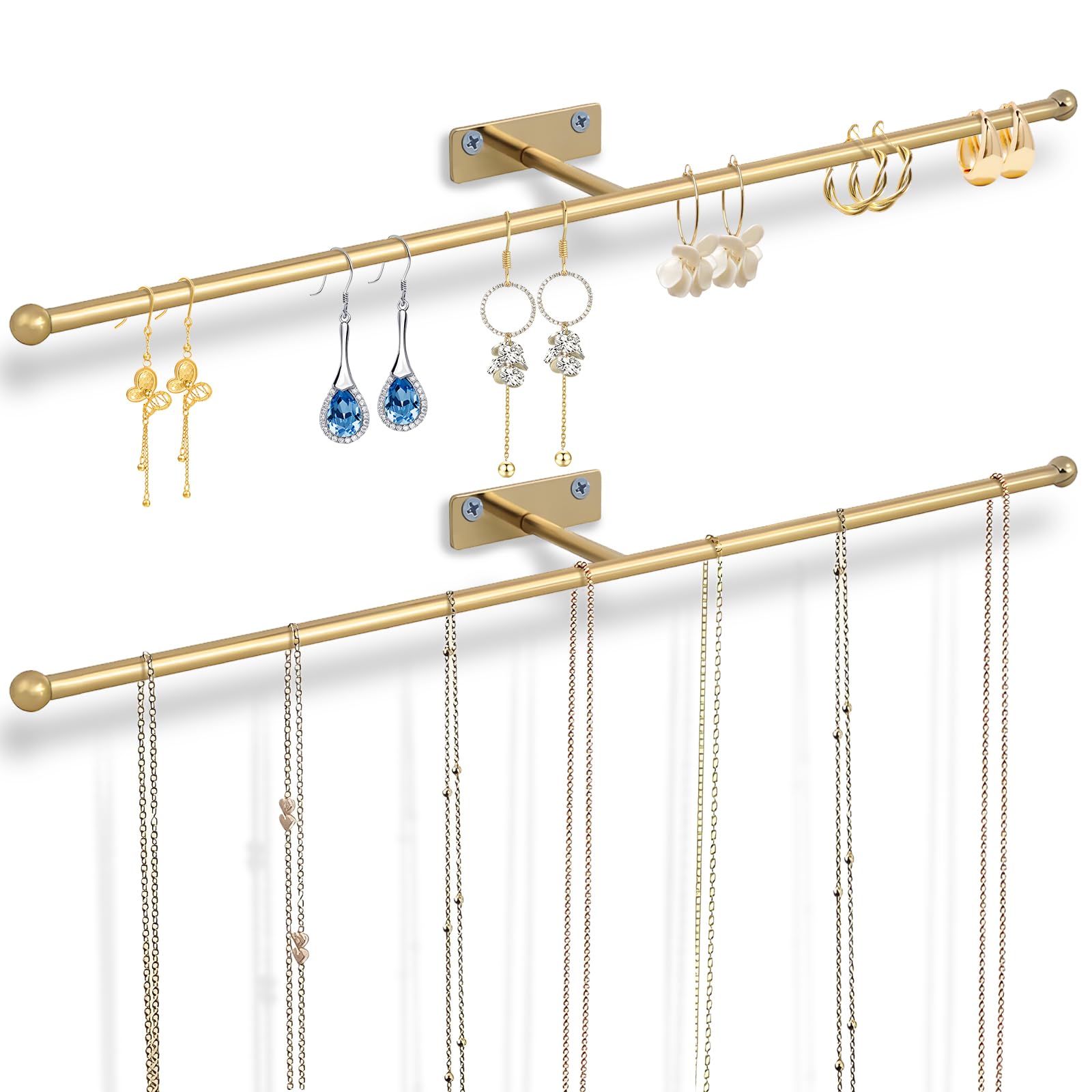 Photo 1 of DTMNEP 2 Pack Wall Jewelry Organizer, 14.5'' Necklace Holder for Hanging Earring, Ring, Bracelet, Hairband, Glasses Storage, Decorative Space-Saving Jewelry Display-Gold