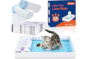 KROPBOM 24 Pack Litter Box Liners Compatible with Safe Pets Scoopfree Cat Litter Box Tray Refill, Large Cat Waste Poop Bags with Anti-scratch Cardboard and Drawstring Heavy Tear-resistant- 37" x 16"