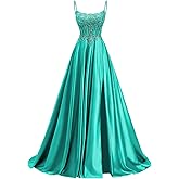 homdor Beaded Satin Prom Dresses 2026 A Line Formal Dresses for Women Lace Applique Corset Evening Gown
