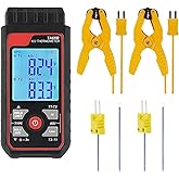 Digital K Type Thermocouple Thermometer (-328~2500℉), Dual Channels Thermometer with 2 HVAC Temperature Clamps &amp; 2 Wired Thermocouple Probes, LED Backlight &amp; ADJ Compensation Temperature Meter Tester