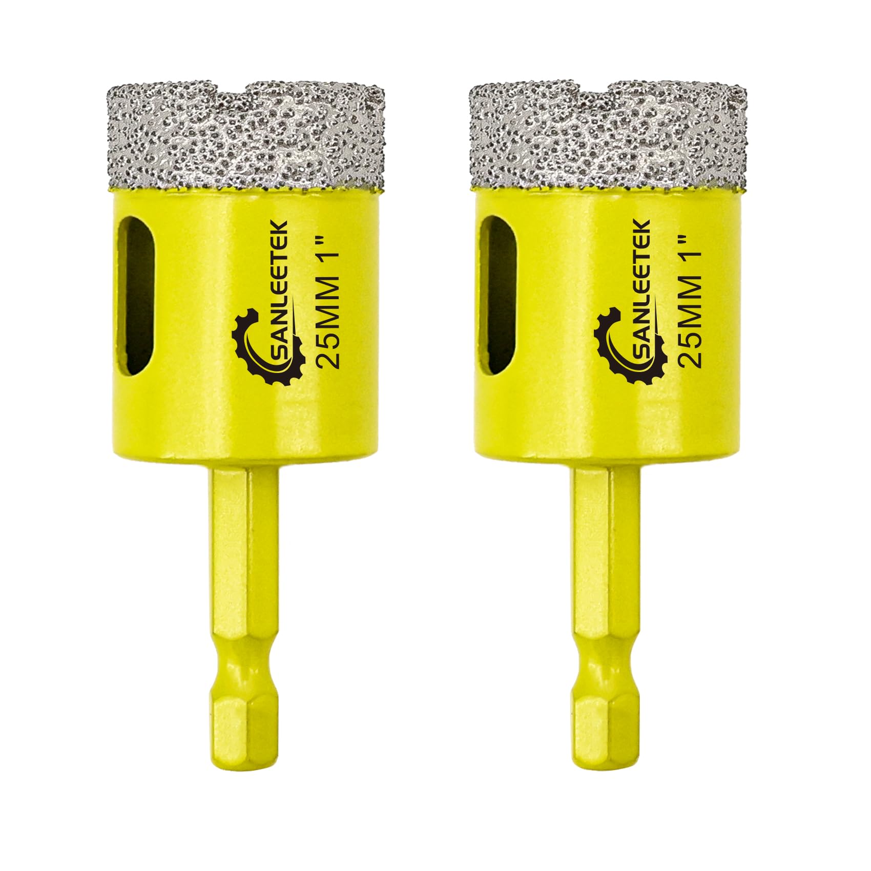Dry Diamond Drill Bits Set - 2pcs 1"(25mm) SANLEETEK Hole Saw Kit with Quick Change Hex Shank for Marble Granite Ceramic Porcelain Tile Stoneware Quartz