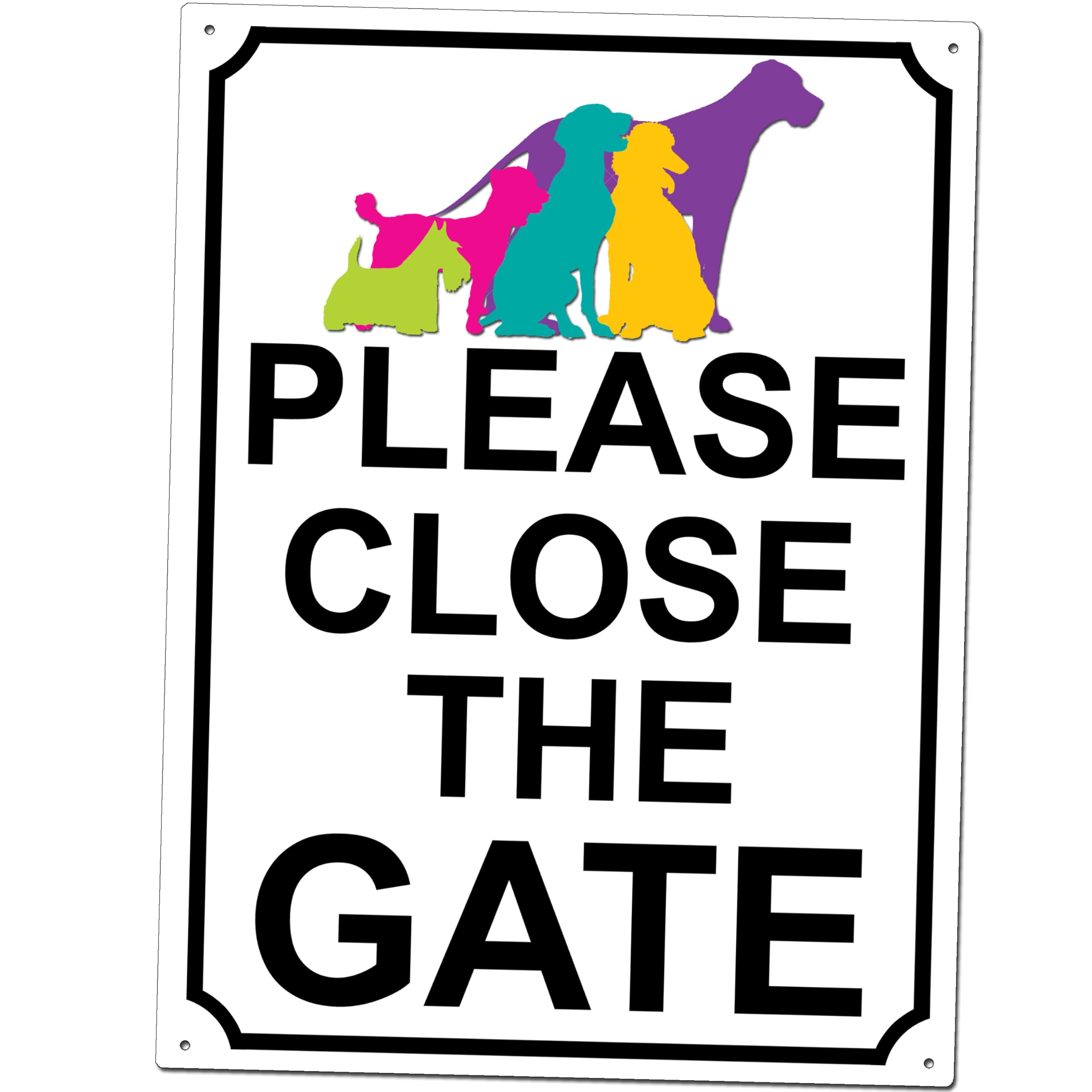 PLEASE CLOSE THE GATE COLOURFUL DOG THEME METAL SIGN 267MM X 200MM (17H1L) LARGE 10" X 8"