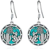 Cactus Earrings 925 Sterling Silver Western Earrings Turquoise Earrings Plant Earrings Saguaro Jewelry Gift for Women