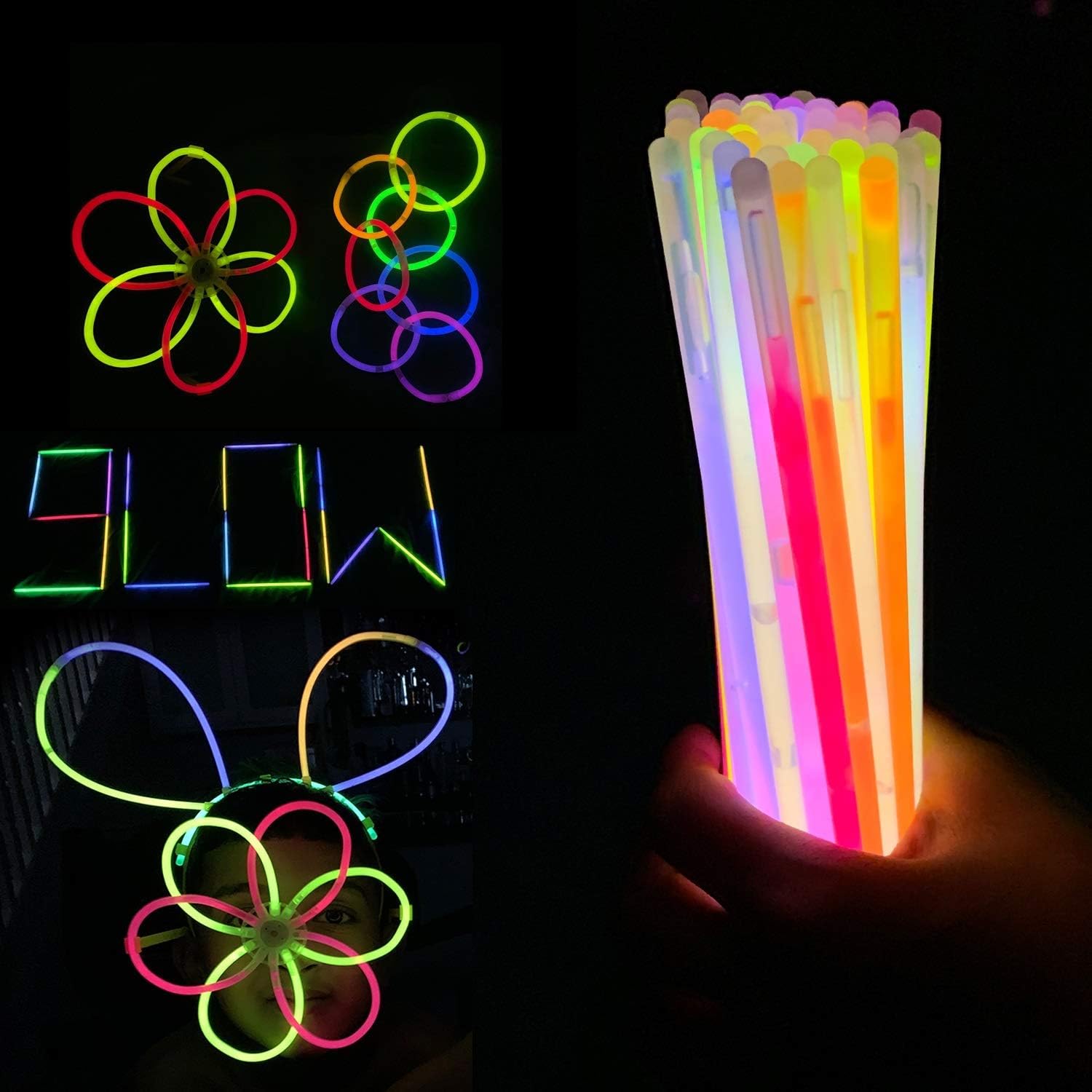 Trimming Shop Premium Glow Sticks for Children 200 Pcs Party Pack with Connectors to Make Glow Bands Necklace Bracelets