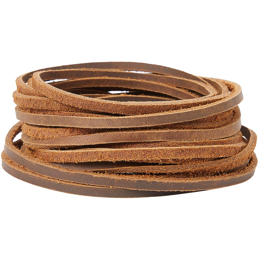 GORGECRAFT 3mm Flat Leather Cord 5m Long Cowhide String 2mm Thick Genuine Leather Braiding Thread Rope for Bracelets Necklace Jewelry Making Keychains Boot Lace DIY Crafts Tooling Workshop, Sienna