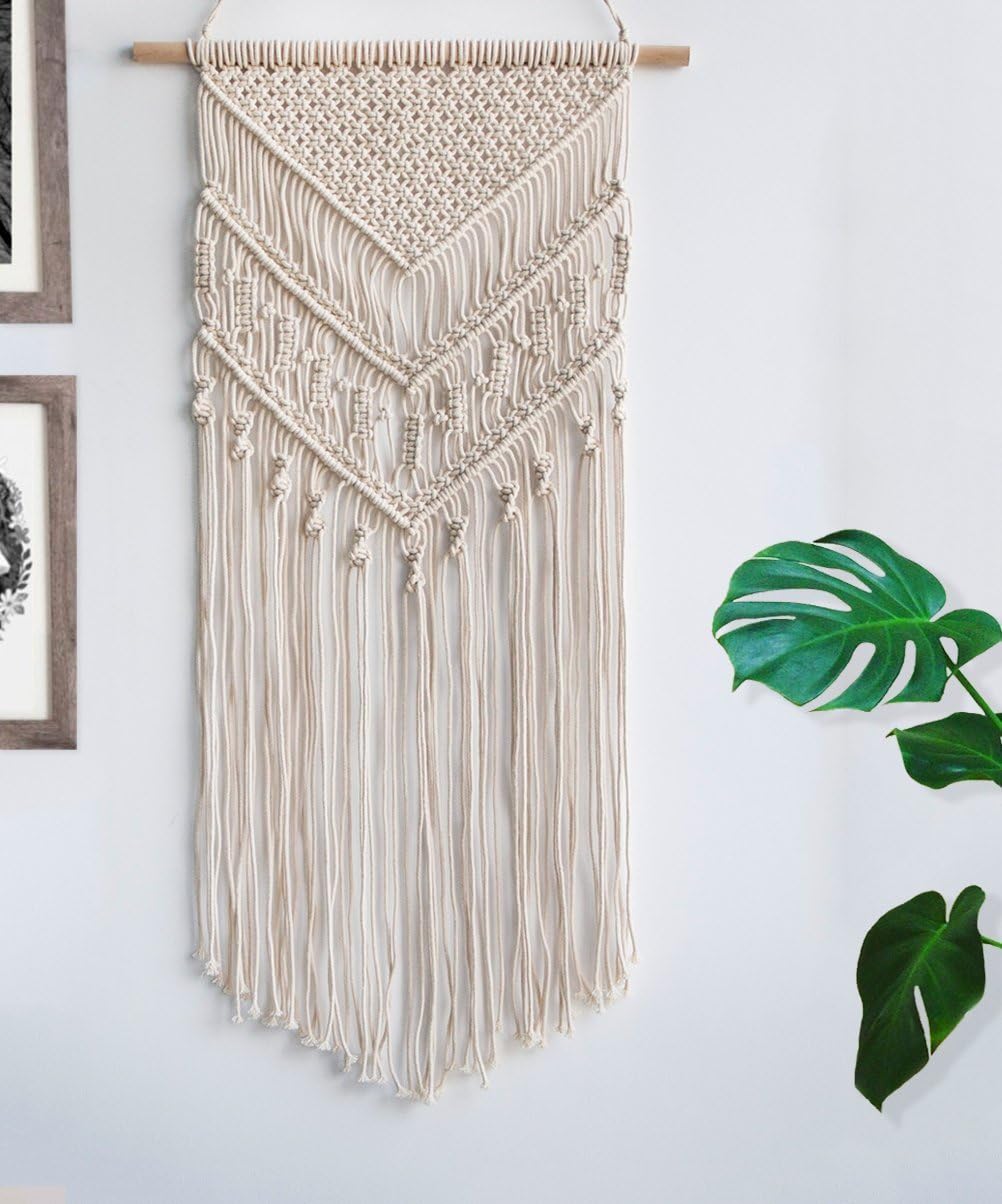 Macrame Woven Wall Hanging - Boho Chic Bohemian Home Geometric Art Decor - Beautiful Apartment Dorm Room Decoration, 16"W x 33"L: Home & Kitchen