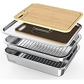 Geesta Grilling Prep and Serve Tays, Stainless Steel Large Capacity Food Prep Tray, Grill Carry System, Marinade Container with Lid and Cutting Board,BBQ Grill Accessories, Grilling Gifts for Men