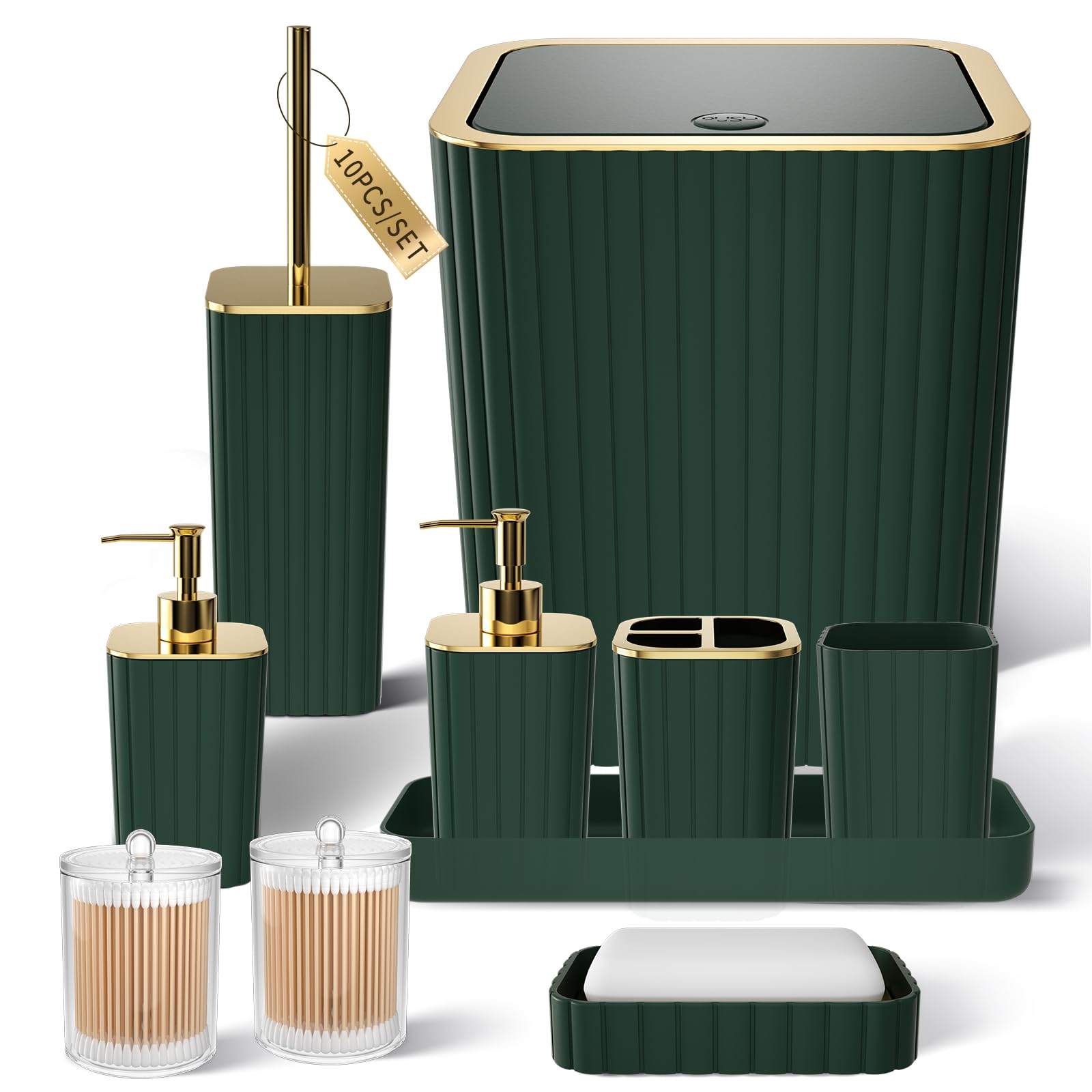 Photo 1 of XLHOMO Bathroom Accessories Set - Gorgeous Green Bathroom Set, 10PC Green Bathroom Accessory Set, Bathroom Sets with Toilet Brush, Bathroom Trash Can