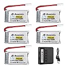 Powerextra 5 Pcs 750mAh LIPO Battery with 5 Port Battery Charger for Beginners X708W Wi-Fi Fpv Training Quadcopter MJX X200,Syma X5,X5SW,X5A,F5C,X5C-1,X5SC,X5C Battery