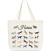 Dr.Baner Canvas Tote Bag, Horses Lover Gift, Library Shoulder Bag, Reusable Grocery Shopping Bag, White, Large (16.55" x 13.7"), Female, Adult
