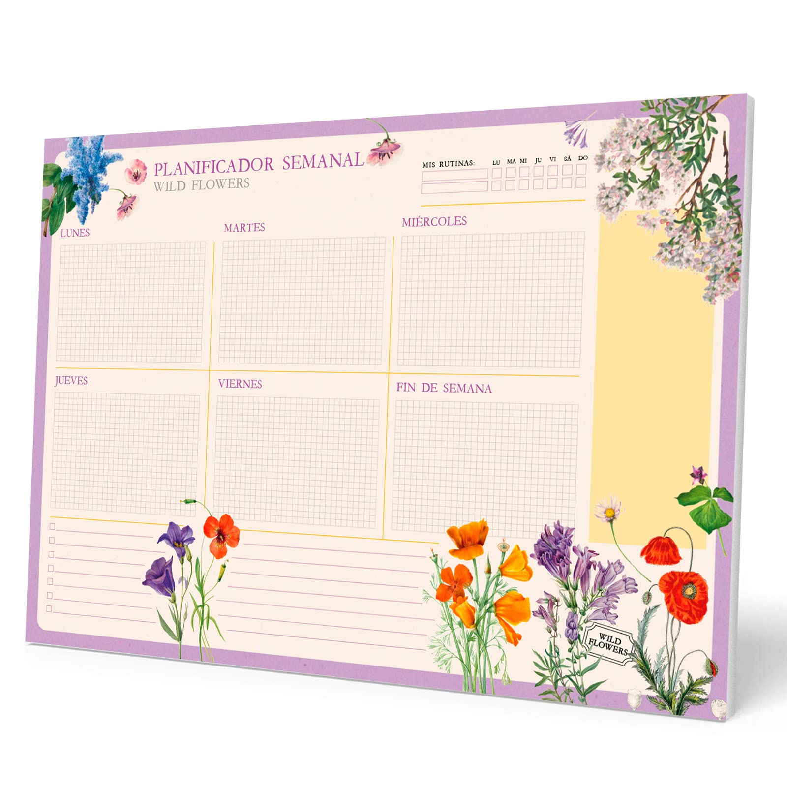 Grupo Erik Weekly Planner A3 In Spanish - Wild Flowers | Undated Daily Planner Family, Desk Calendar, 54 Tear Off Pages A3 Notepad | Cute Stationery Gifts Under 10 Pounds, Spanish Gifts