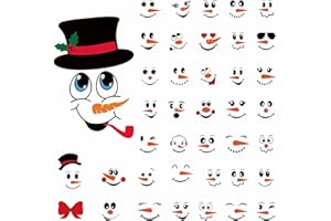 42 Pcs Snowman Face Stickers, Christmas Cartoon Vinyl Transfer Decals for Window Glass Cups Mugs Jars, DIY Removable Wall Art