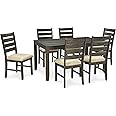 Signature Design by Ashley Rokane 20" Dining Room Table Set with 6 Upholstered Chairs, Brown