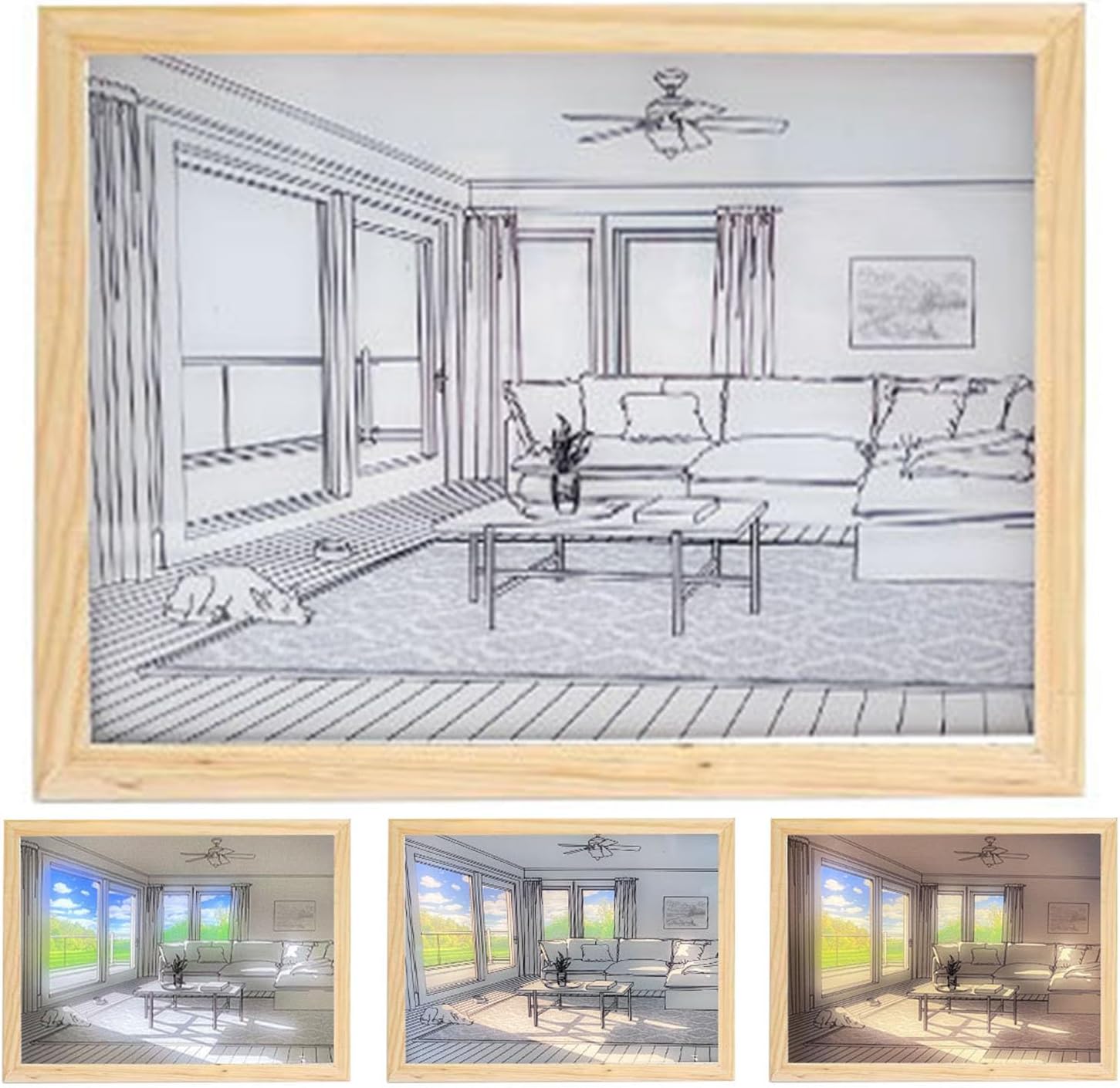 Paintings - Lighting Painting Decoration, 2023 New Light up Painting with 3 Colors Brightness Adjustable, LED Light Art Painting, Sunshine Shadow Picture Frame for Living Room Room Study Wall Art Decoration (Puppy basking in the sun, 12.3x8.8inch)