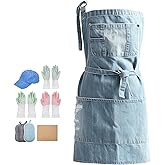 Jowcud Denim Apron With 5 Pockets for Kitchens,Hairstylist Aprons for Women Men,Adjustable Bib Jean Apron for Arts Cafe Work