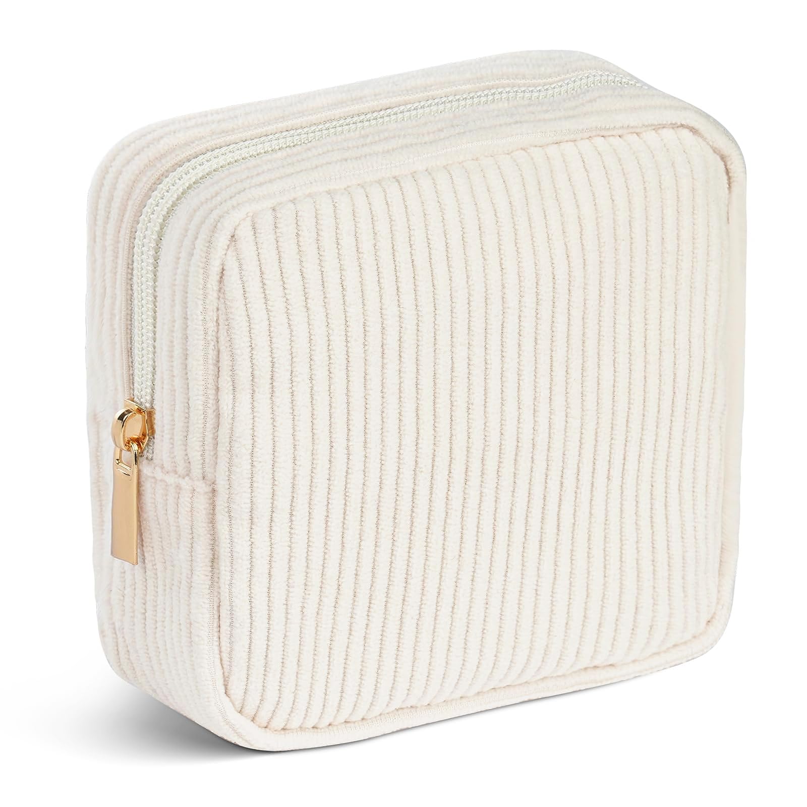 Aucuu Corduroy Cosmetic Bag, Makeup Bag, Small Cosmetic Bag, Makeup Pouch, Striped Corduroy Portable Bag with Metal Zipper, Travel Cosmetic Bags Organizer for Women, Travel, School, Gift