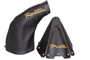 The Tuning-Shop Ltd for Mazda MX-5 MK1 1989-1997 Shift & E Brake Boot Black Genuine Leather TAN Miata & Roadster Embroidery