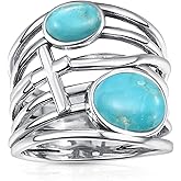 Phyonio Turquoise Rings for Women, Silver Turquoise Engagement Ring with Cross, Handmade Statement Band Jewelry Gift, Size 6-9