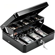 KYODOLED Large Cash Box with Money Tray and Lock, Metal Money Box