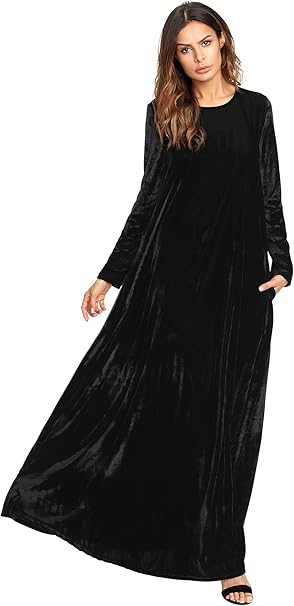 Makemechic Women S Elegant Long Sleeve Velvet Loose Maxi