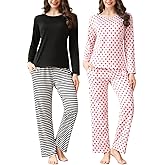 Star Vibe 2 Pack Women's Pajama Set Long Sleeve Top and Pants Pjs Set Soft Sleepwear Loungewear with Pockets S-XXL