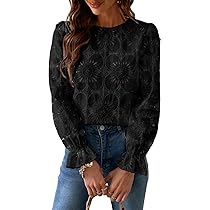 CUPSHE Long Sleeve Shirt for Women Casual Loose Dressy Blouse Lace