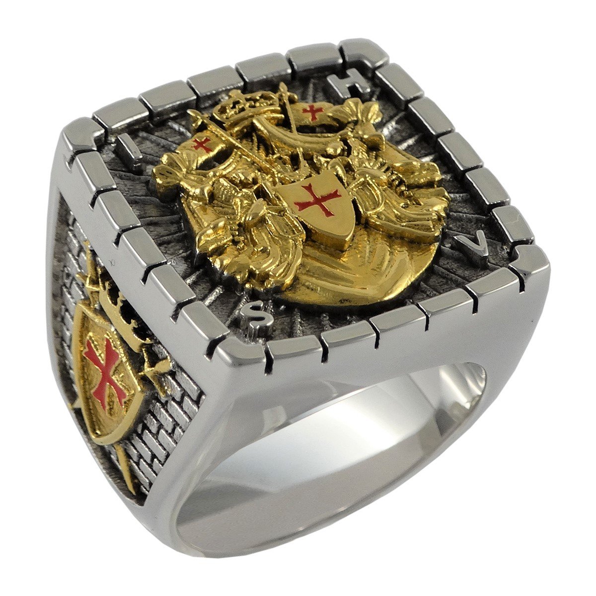 Knight Templar Masonic Ring 18k Gold Pld White Version 40 Grams Handcrafted BR-19