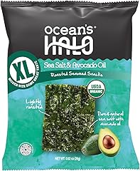 Ocean's Halo, Organic XL Seaweed Snacks, Sea Salt & Avocado Oil, Roasted Nori, Perfect for Lunches, 0.92 Ounce
