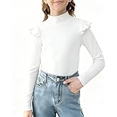 Girls Ruffle Long Sleeve Mock Neck Tops Basic T Shirt Kids Fall Winter Tops Active Layer Shirts
