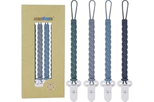 AMAZINGM Silicone Teething Pacifier Clip Holder,Pack of 4 Flexible Paci Leash,Binky Clips for 0-6 6-12 Months Baby Boys and Girls,Newborn Essential,Woven Shape (Gray)