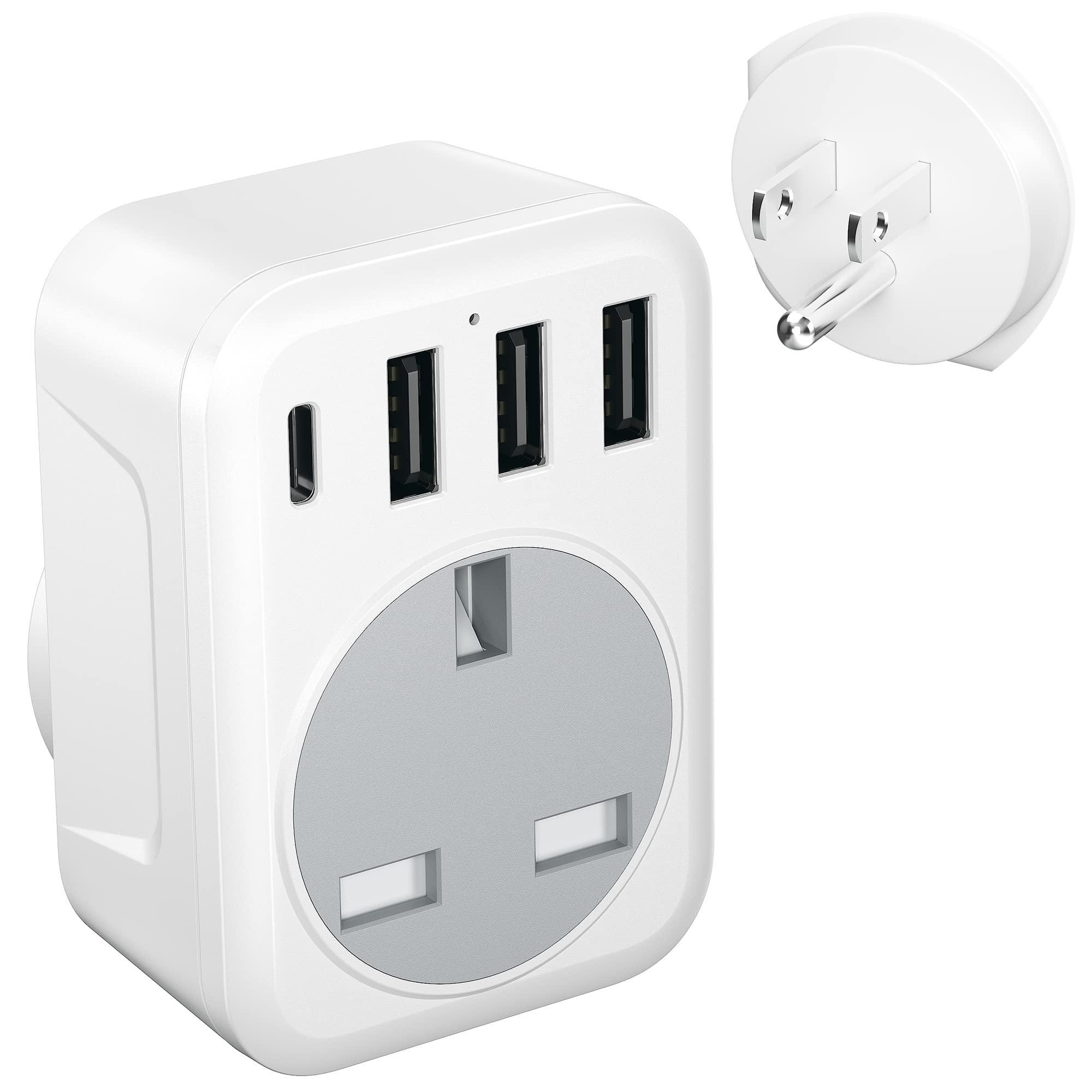 FSTravelP UK to US Plug Adapter with 4 USB Ports US Travel Adapter with 3 USB A & Type C Wall Plug USA Plug Adaptor UK to USA Travel Plug Trip to US Canada Mexico Thailand and More(Type B)