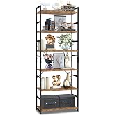 NUMENN 6 Tier Bookshelf, Tall Freestanding Open Storage Bookcase, Vintage | Storage Organizer with Metal Frame & Wood Shelves