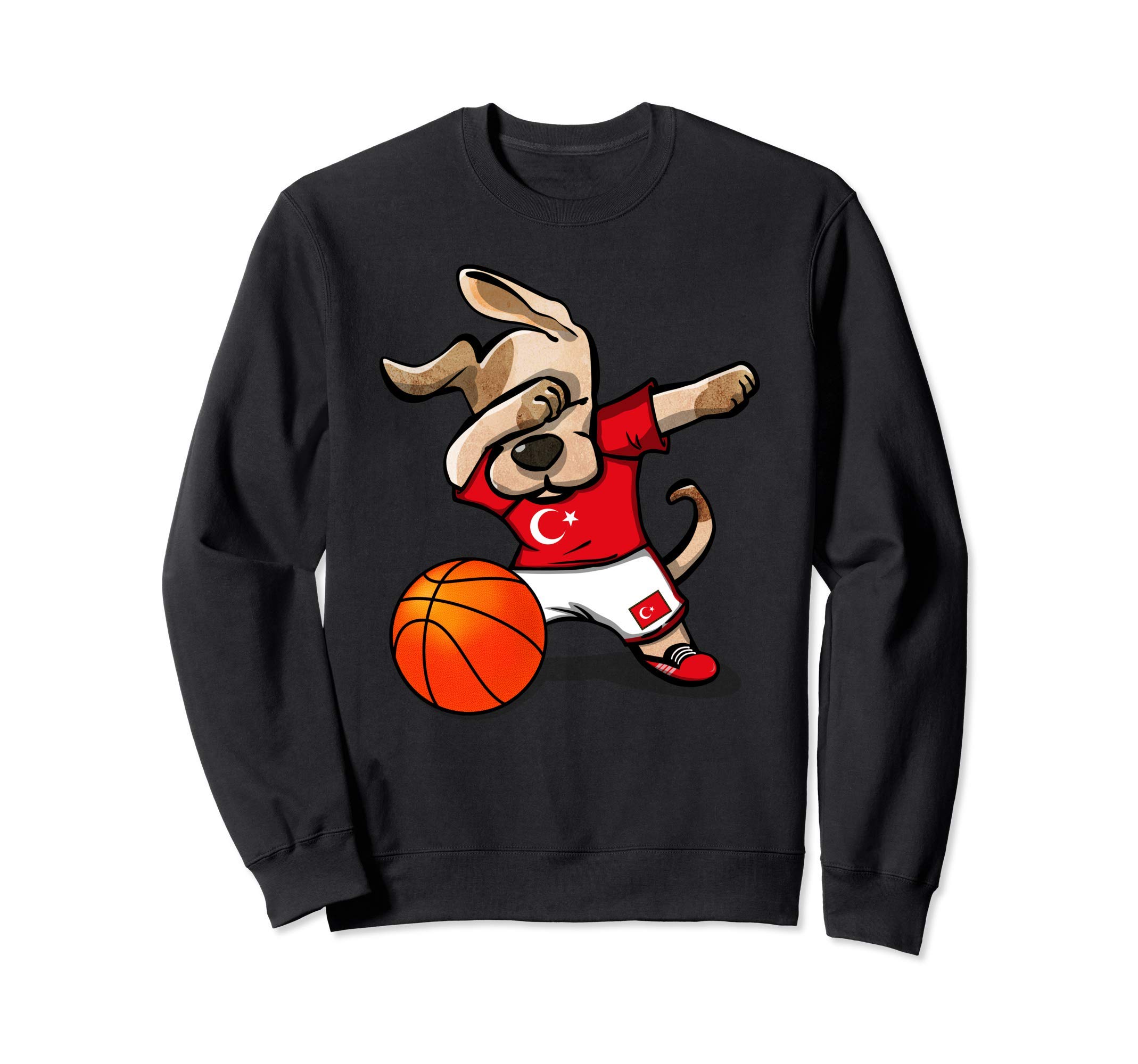 Funny Dabbing Dog Turkey Basketball - Turkish Flag Sport Sweatshirt